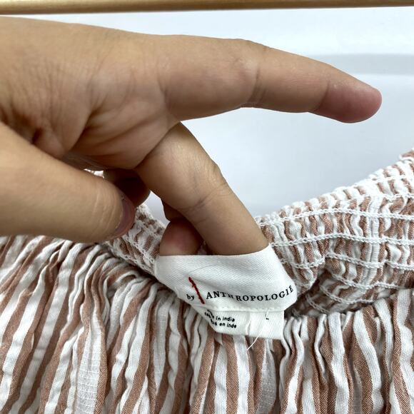 Anthropologie smocked tan pink striped ruffle tank - Picture 3 of 5